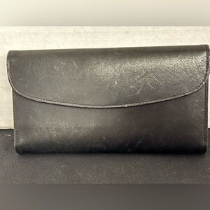 Black Leather Coach trifold wallet with checkbook insert
